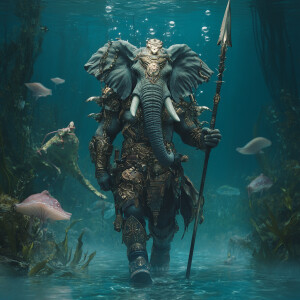 A majestic humanoid figure with the body of a muscular warrior a...