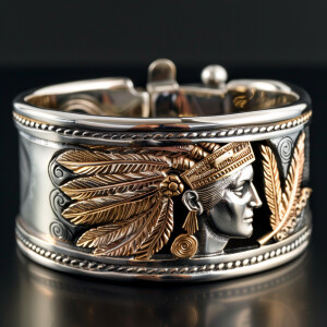 1" Sterling silver bracelet featuring a 14 Karat Yellow Gold Ind...