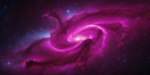 A dazzling magenta-hued nebula swirls through the vast expanse o...