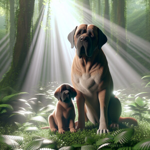 A Female dog Mastiff with her puppy next to her 3D Photolistic r...