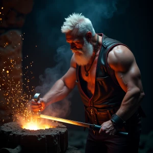 Capture an image of a muscular bodybuilder, blacksmith, resembli...