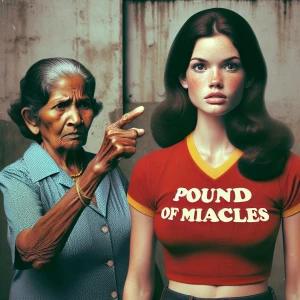 Create a 1973-style color film photograph depicting an irate eld...