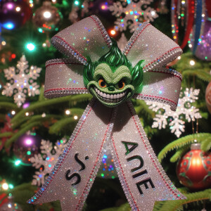 crystallized ribbon name "sadie" wrapped around a christmas tree...