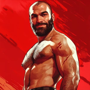 White muscular thin man with beard, big chin, smile and cheekbon...