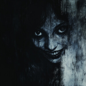 Create an image of a sinister female figure lurking in the shado...