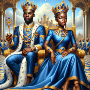 Create a 3-D realistic oil, painting of a African-American Royal...
