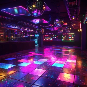 modern disco nightclub interior with glowing multicolored dance...