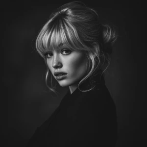Portrait noir of a blonde woman