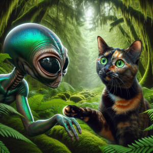 A curious cat encounters an alien in the heart of the forest. Th...