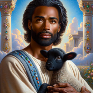 Oil painting of an African-American man resembling Jesus Christ,...