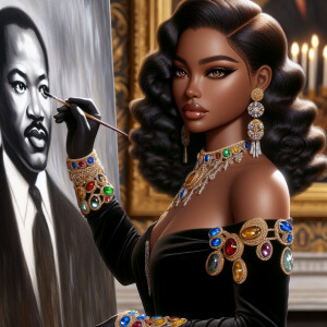 In a high-class, elegantly decorated studio, a very light-skinne...