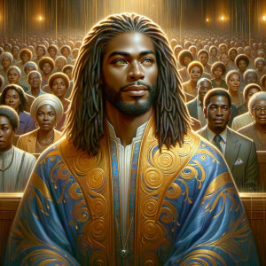 Illustrate an inspiring African-American Jesus crust with a dign...