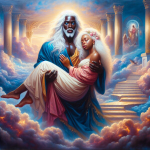 An oil painting depicting a light-skinned African-American Jesus...