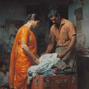Hyoerrealism,sharp painting.a 54-year-old Gujarati aunty who wor...