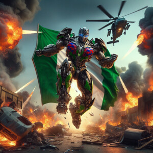 Nigeria as a transformer character, African armor, flag of Niger...