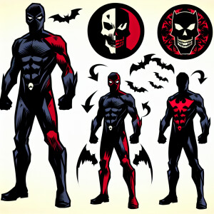 a mixture of Deadpool and Batman styles