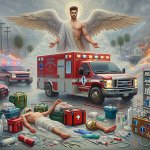 Create a realistic 3D oil painting depicting a scene of emergenc...