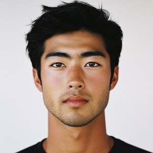 Portrait of a 22-year-old Japanese man with a clean face looking...