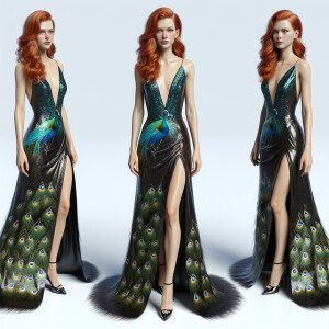 Photorealistic image of ginger haired woman attending gala in pe...