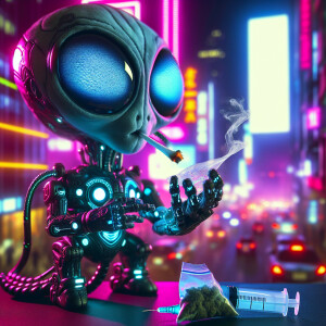 Bionic alien stuffed animal smoking drugs