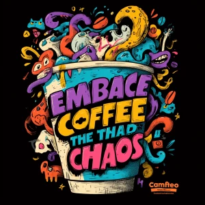 A vibrant illustration of a coffee cup overflowing with chaotic...
