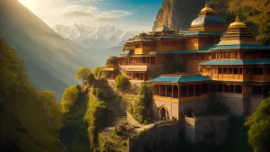 stunning aerial view of a majestic royal palace nestled high in...