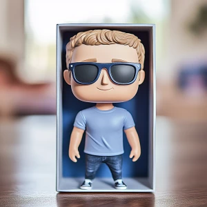 Create a Funko Pop figurine of Mark Zuckerberg, styled in the di...