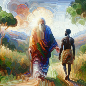a wide angle landscape oil painting portrait of an abstract art...