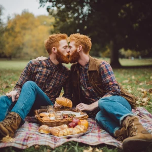 Create an image of two real men both ginger with ginger hair on...