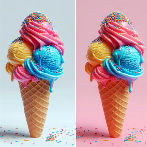 Create an photorealistic image of a vibrant, colorful ice cream...