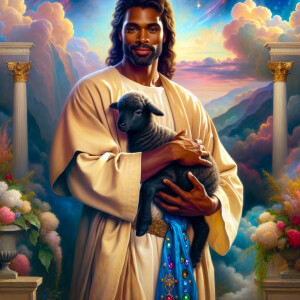 Oil painting of an African-American man resembling Jesus Christ,...