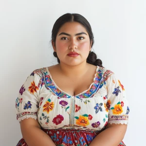 Generate an image of a young Mexican woman, aged 23, with a full...
