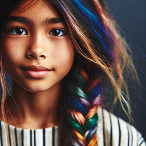 1 girl, long hair, braid hair, multicolored hair, face