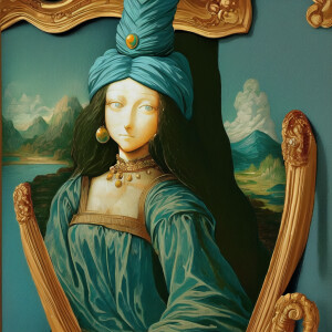 Marge simpson in the style of mona Lisa