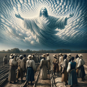 Slaves from the 1600s looking up at a cloud formation, the cloud...