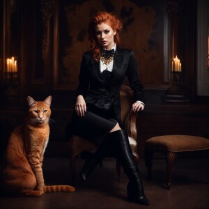 A graceful woman with flowing ginger hair and an hourglass figur...