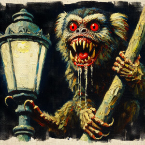 bold impasto painting of a grotesque zombie marmoset with extend...