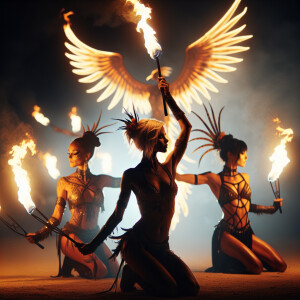 Ultra realistic photography,female fire dancers at a phoenix eve...