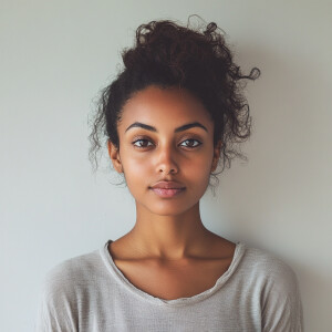 A portrait of an Ethiopian American woman in her twenties with a...