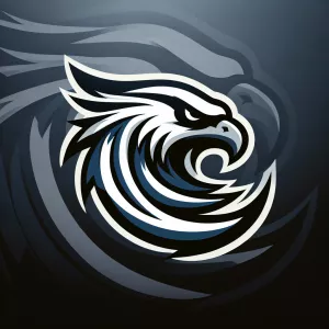 Design a professional sports logo featuring a stylized eagle win...