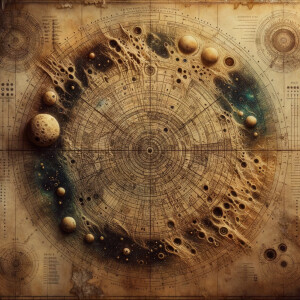 Alien space map on weathered canvas
