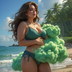 Hot Ssbbw woman at the beach farting green cloud, highly detaile...