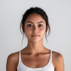 Portrait of a charming 21-year-old Californian woman with a clea...