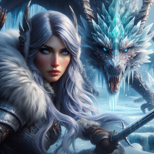 A beautiful huntress from the “Monster Hunter” series with dark...