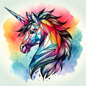 Design a prismatic geometric unicorn head tattoo designed with s...