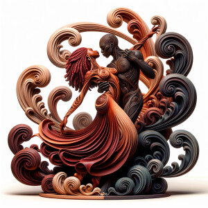 3d wood and porcelain sculpture of an Afrocentric woman with a m...