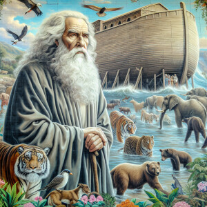 A close-up and detailed wall painting focusing on Noah, depicted...