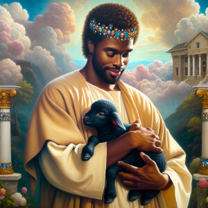 Oil painting of an African-American man resembling Jesus Christ,...