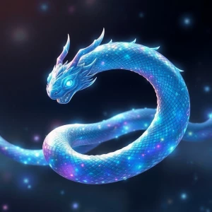 A shimmering quantum serpent, its serpentine form carved from pa...