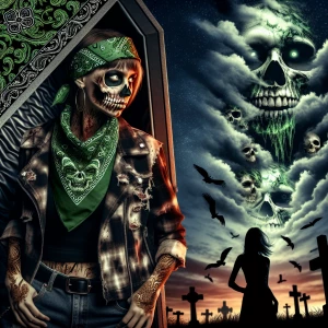 diabolical zombie with a conjuring demon effect wearing dirty to...